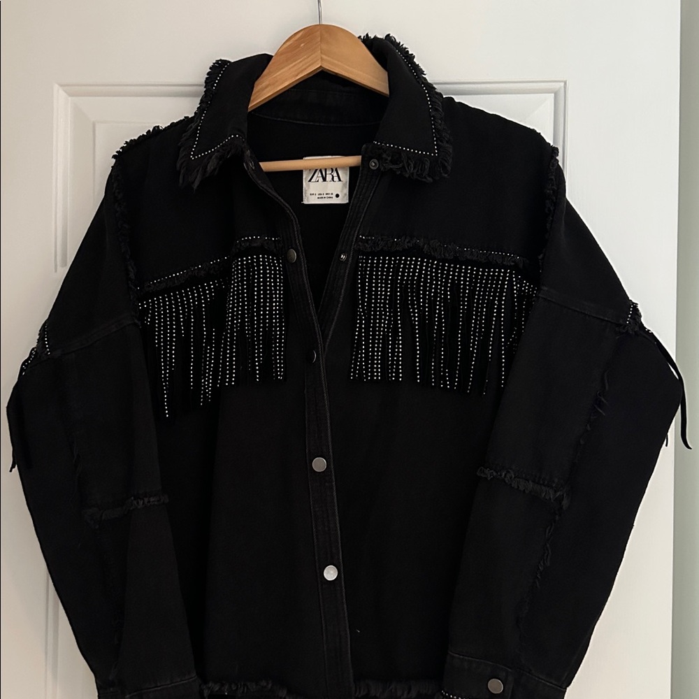 Zara Black Studded Fringe Jacket western look